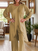 Icone™ ClassicSet: Klassieke Lange Mouw Met Chique Voorkant Spleet Top En Broek Set