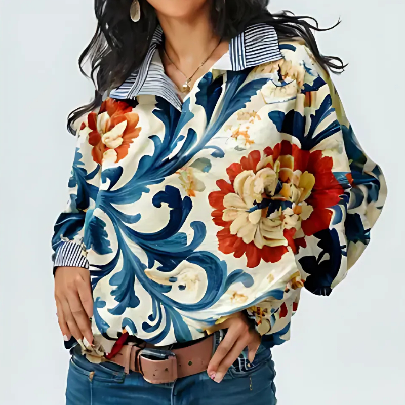 Icone™ FormalBlouse: Stijlvolle Lange Mouwen Unieke Print Formele Blouse