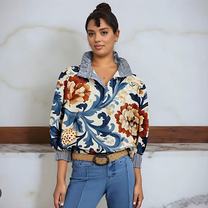 Icone™ FormalBlouse: Stijlvolle Lange Mouwen Unieke Print Formele Blouse