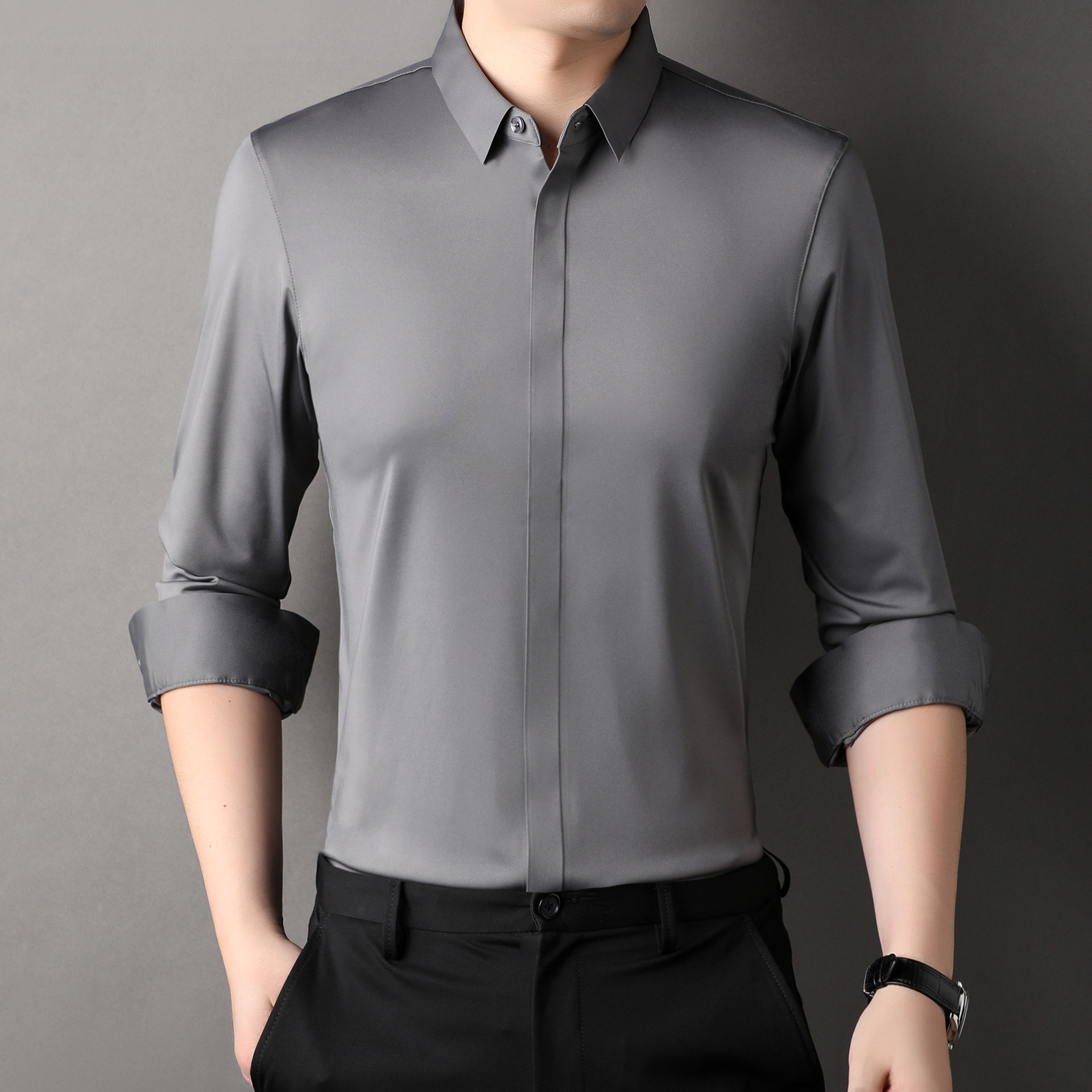 Icone™ StretchLongsleeve: Heren Kreukvrij Stretch Longsleeve