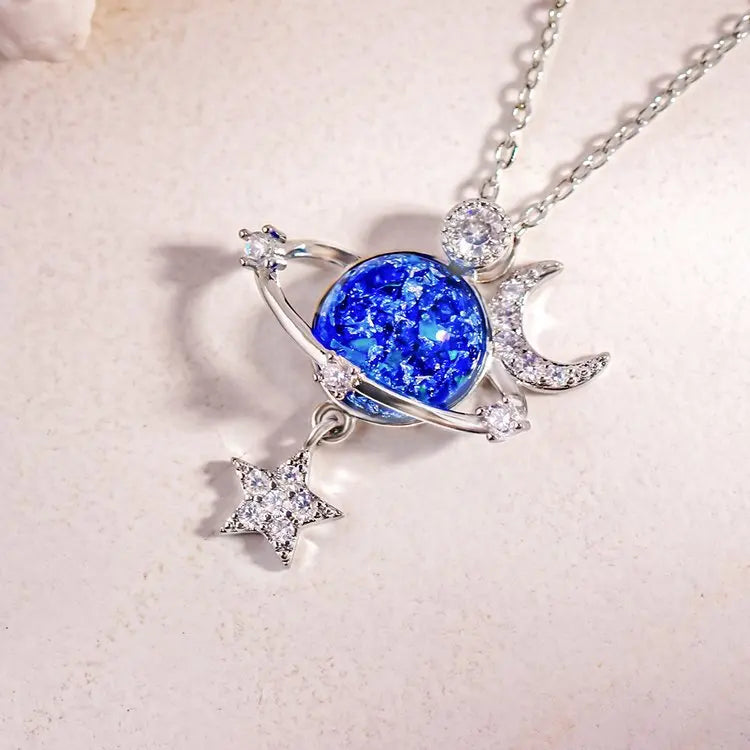 Jewelance™ MoonNecklace 1+1 GRATIS: Blauw Planeet Ster Maan Hanger Ketting