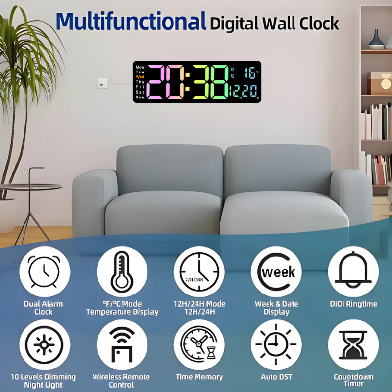 Globetrek° DigitalClock: Groot LED-Scherm Display Digitale Klok