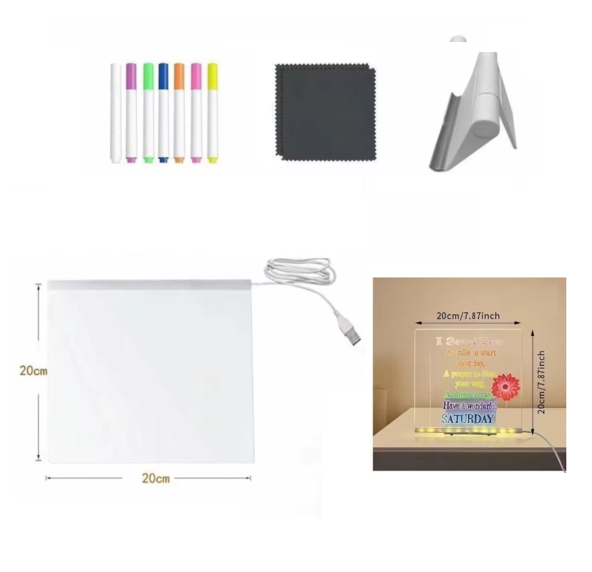 Kletshuts™ NoteBoard: LED-Lamp Acryl Notitie- En Tekenbord