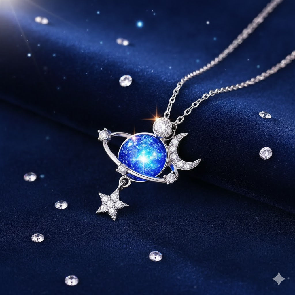 Jewelance™ MoonNecklace 1+1 GRATIS: Blauw Planeet Ster Maan Hanger Ketting