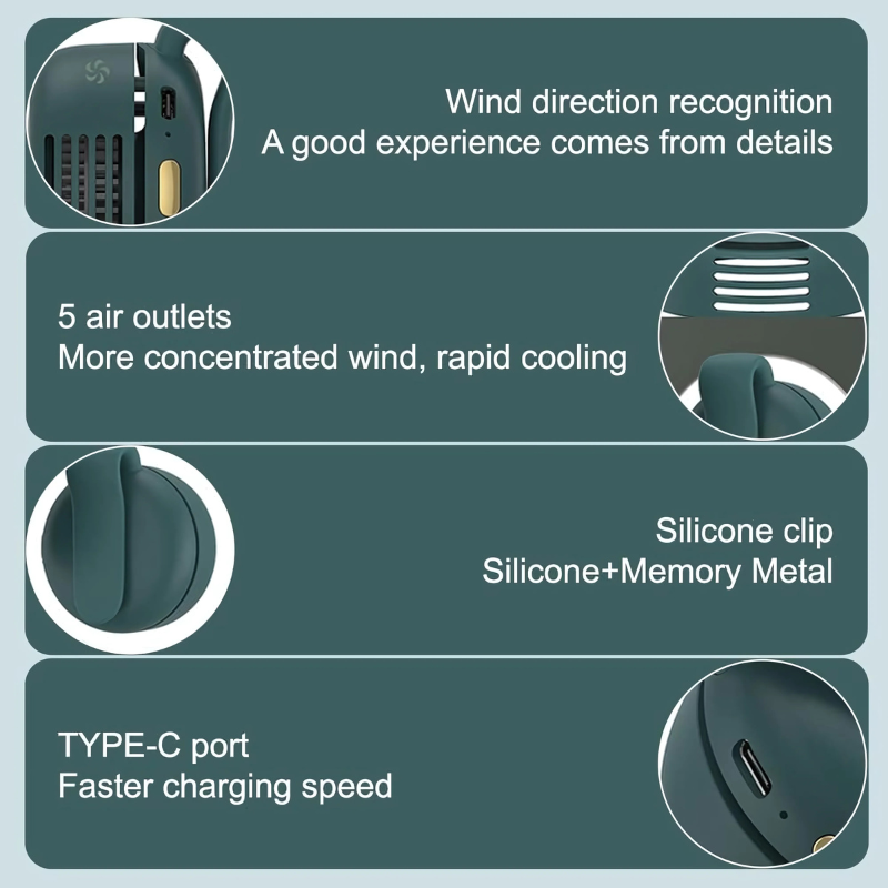 ClipFan - Mini Oplaadbare Nek En Taille Clip-on Ventilator