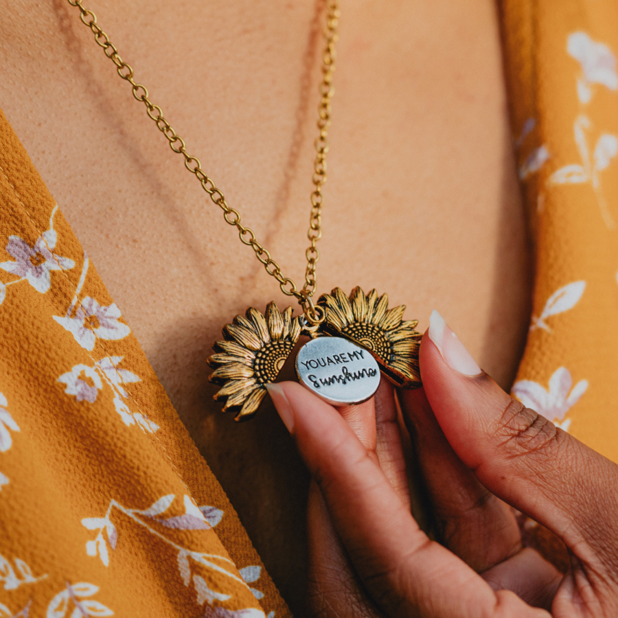 Jewelance™ SunflowerNecklace: "Jij Bent Mijn Zonnestraal" Zonnebloem Bedeltje Ketting