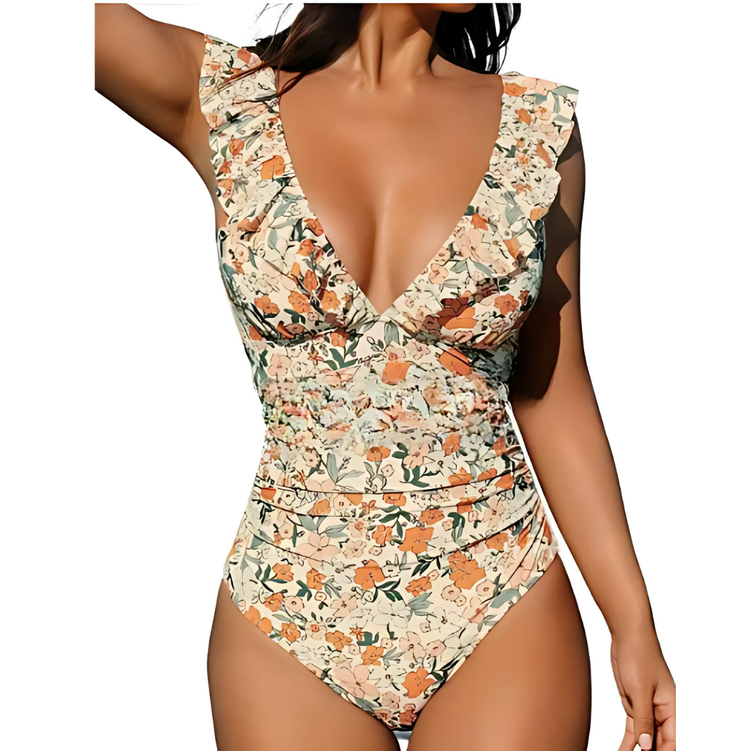Icone™ ElegantSwimsuit: Elegant Geplooid Ontwerp Met V-Hals Tummy Controle Zwempak