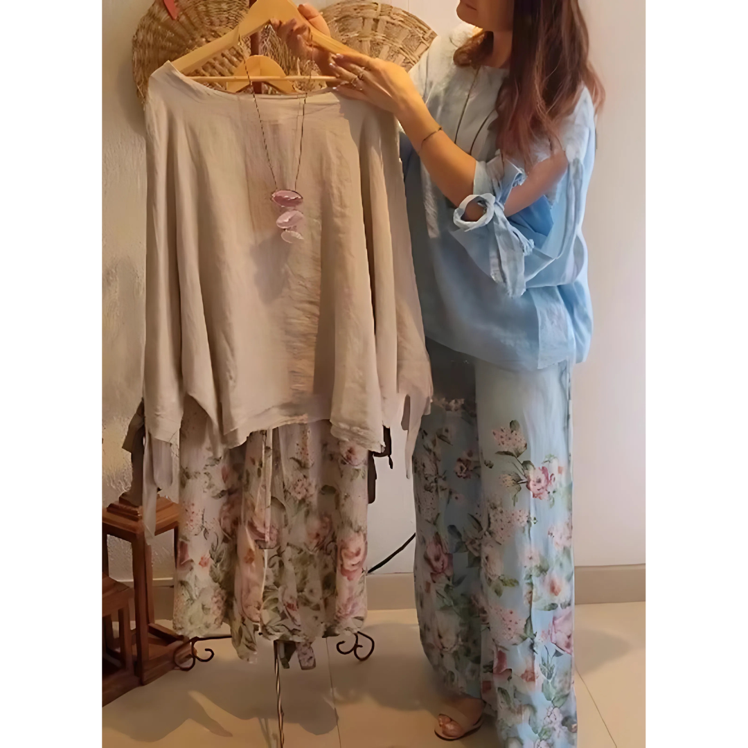 Icone™ LooseSet: Losse Lange Mouwen Blouse En Bloemenprint Broek Set Voor Dames