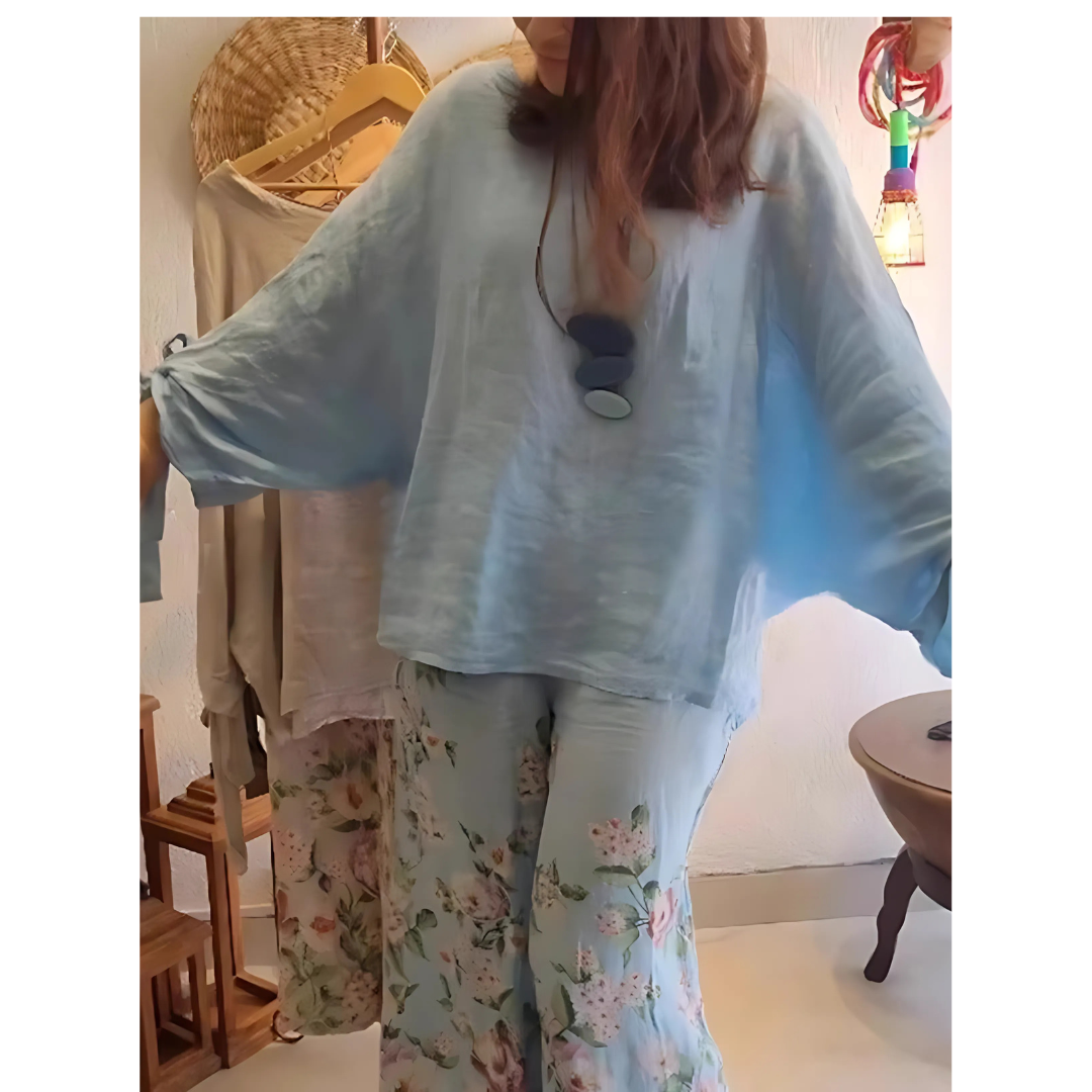 Icone™ LooseSet: Losse Lange Mouwen Blouse En Bloemenprint Broek Set Voor Dames
