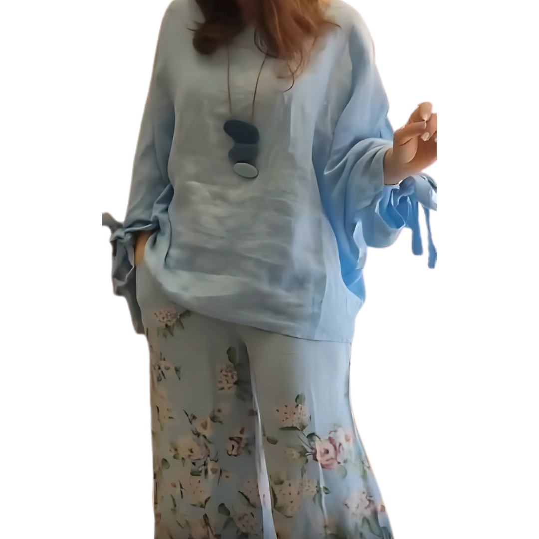 Icone™ LooseSet: Losse Lange Mouwen Blouse En Bloemenprint Broek Set Voor Dames