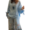 Icone™ LooseSet: Losse Lange Mouwen Blouse En Bloemenprint Broek Set Voor Dames