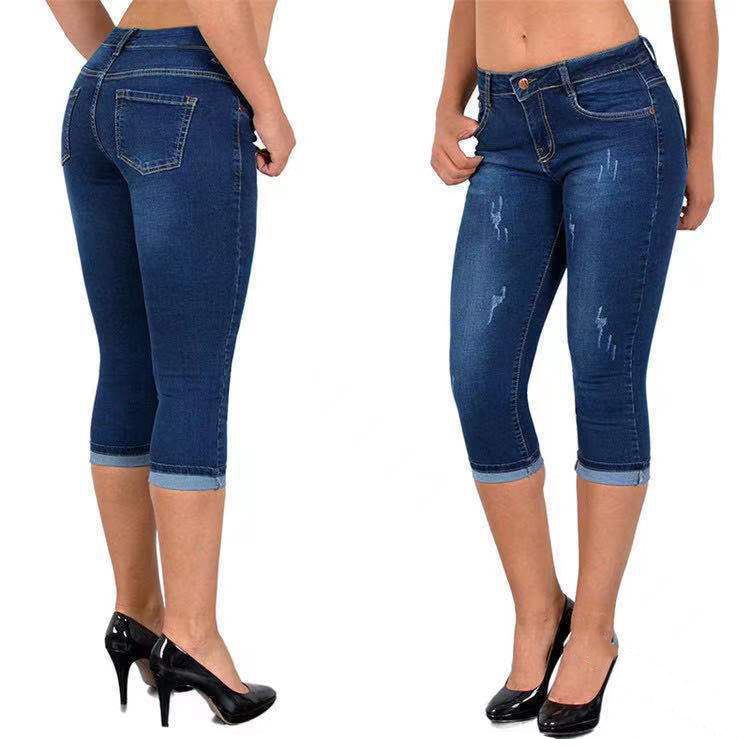 Icone™ KneeDenim: Rekbaar Stijlvolle Knielange Denim Broek