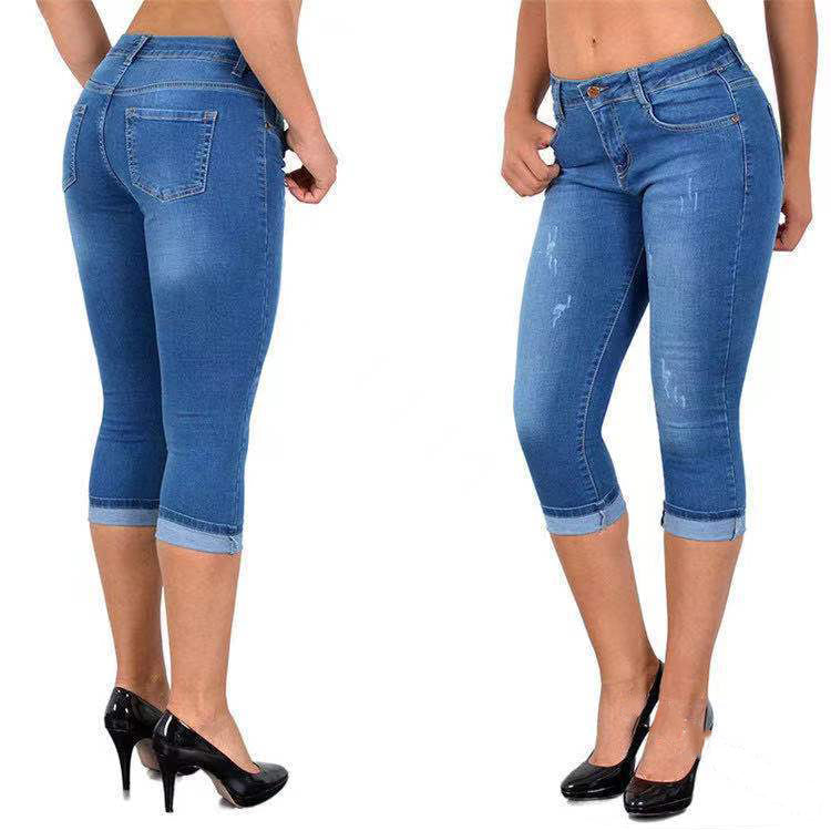 Icone™ KneeDenim: Rekbaar Stijlvolle Knielange Denim Broek