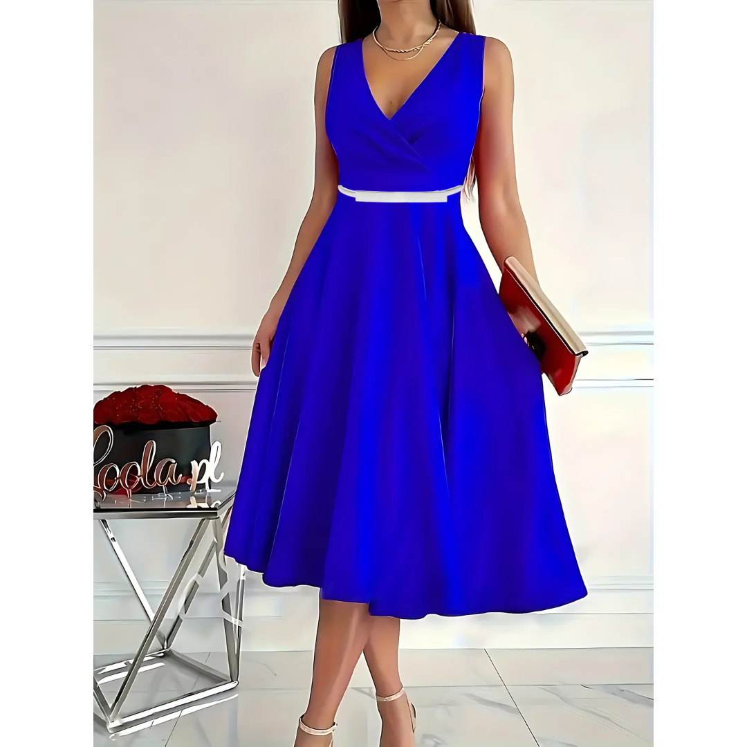 Icone™ ElegantDress: V-Hals Dames Elegante Jurk Met Riem