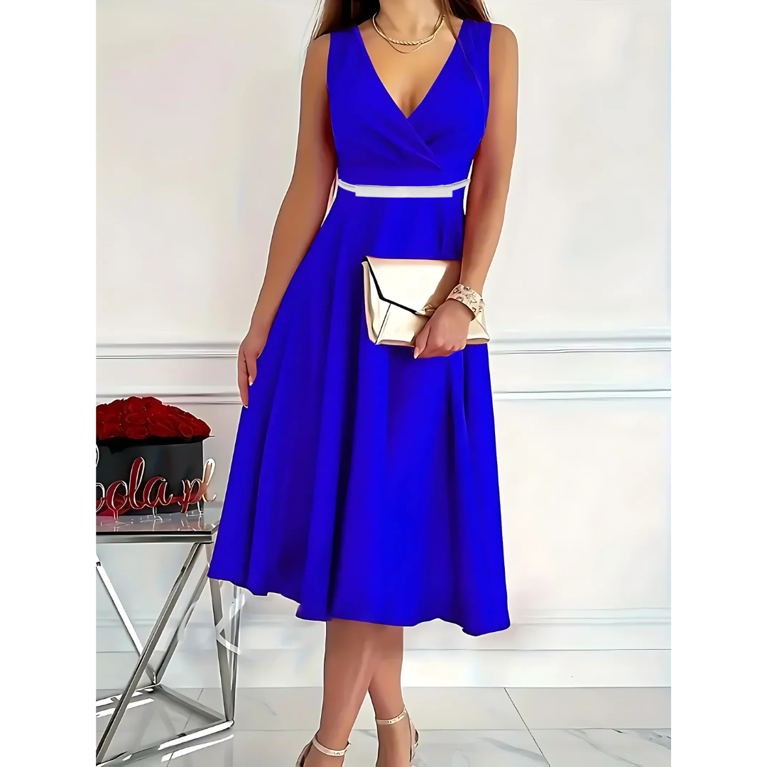 Icone™ ElegantDress: V-Hals Dames Elegante Jurk Met Riem
