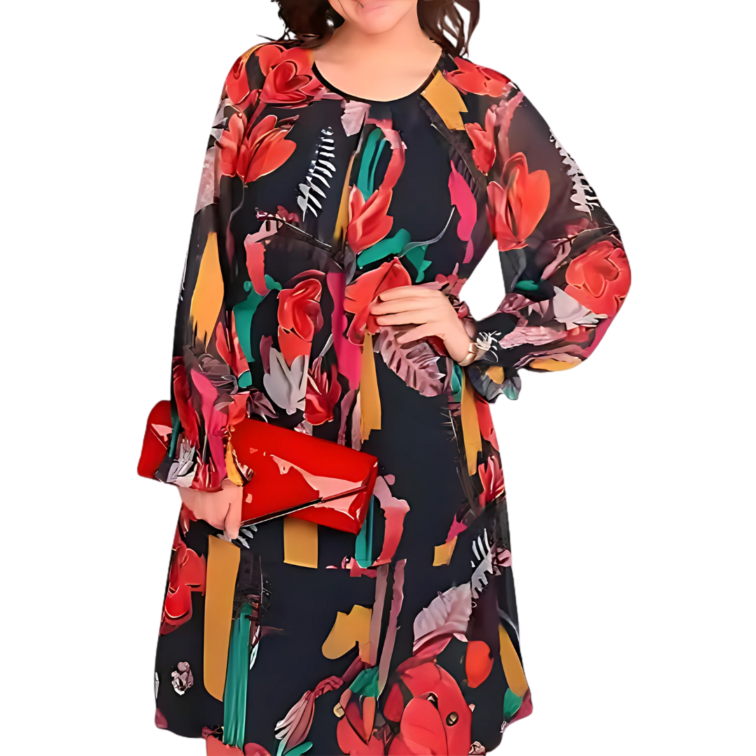 Icone™ FlowerDress: Lange Mouwen Losvallende Bloemenprint Jurk