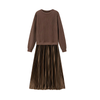 Icone™ PleatedDress: Lange Mouwen Top Met Elegante Geplooide Onderkant Jurk