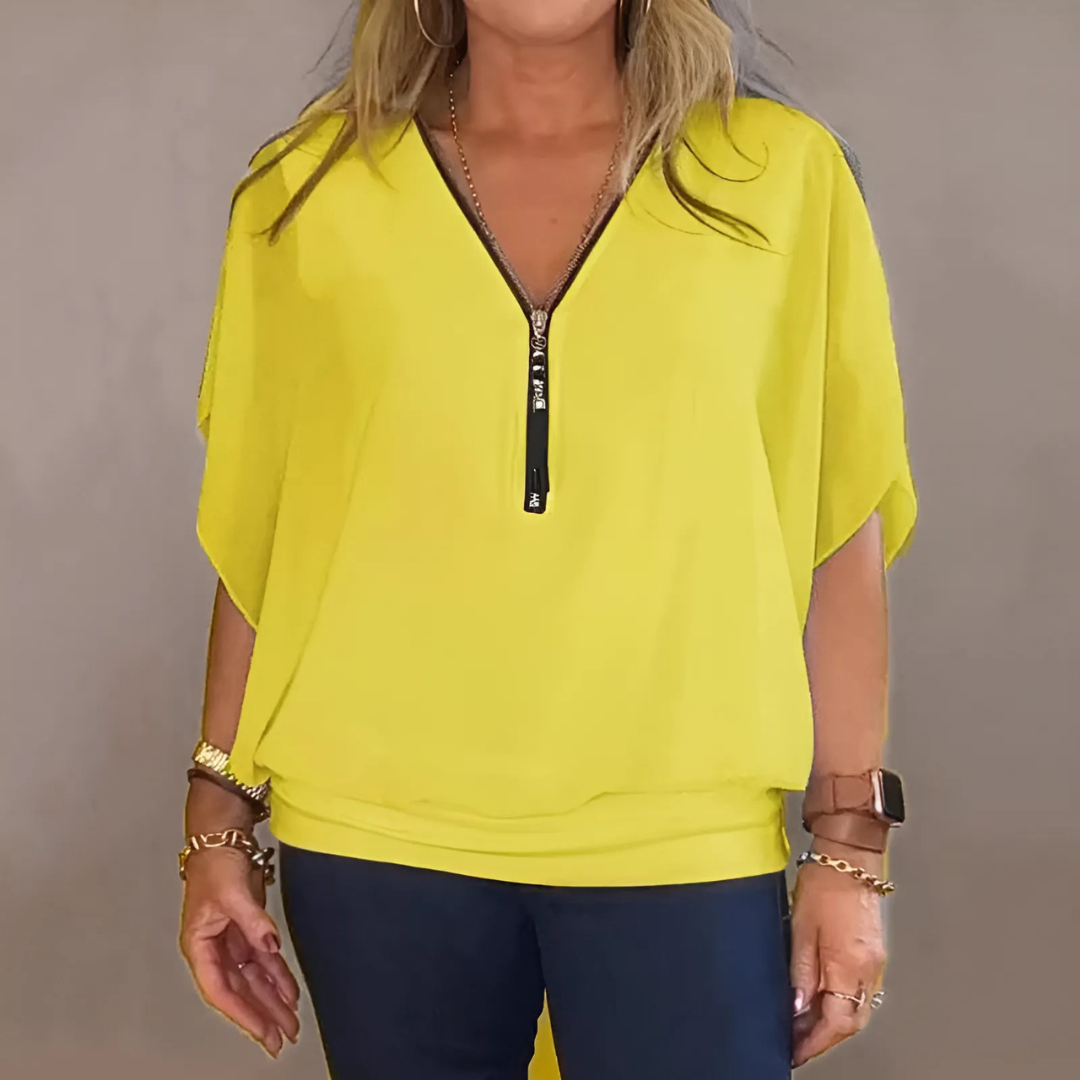 Icone™ LooseBlouse: Comfortabele Ritssluiting En V-Hals Los Blouse Voor Dames