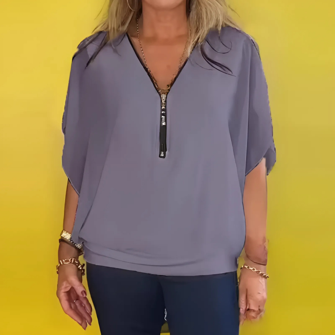 Icone™ LooseBlouse: Comfortabele Ritssluiting En V-Hals Los Blouse Voor Dames