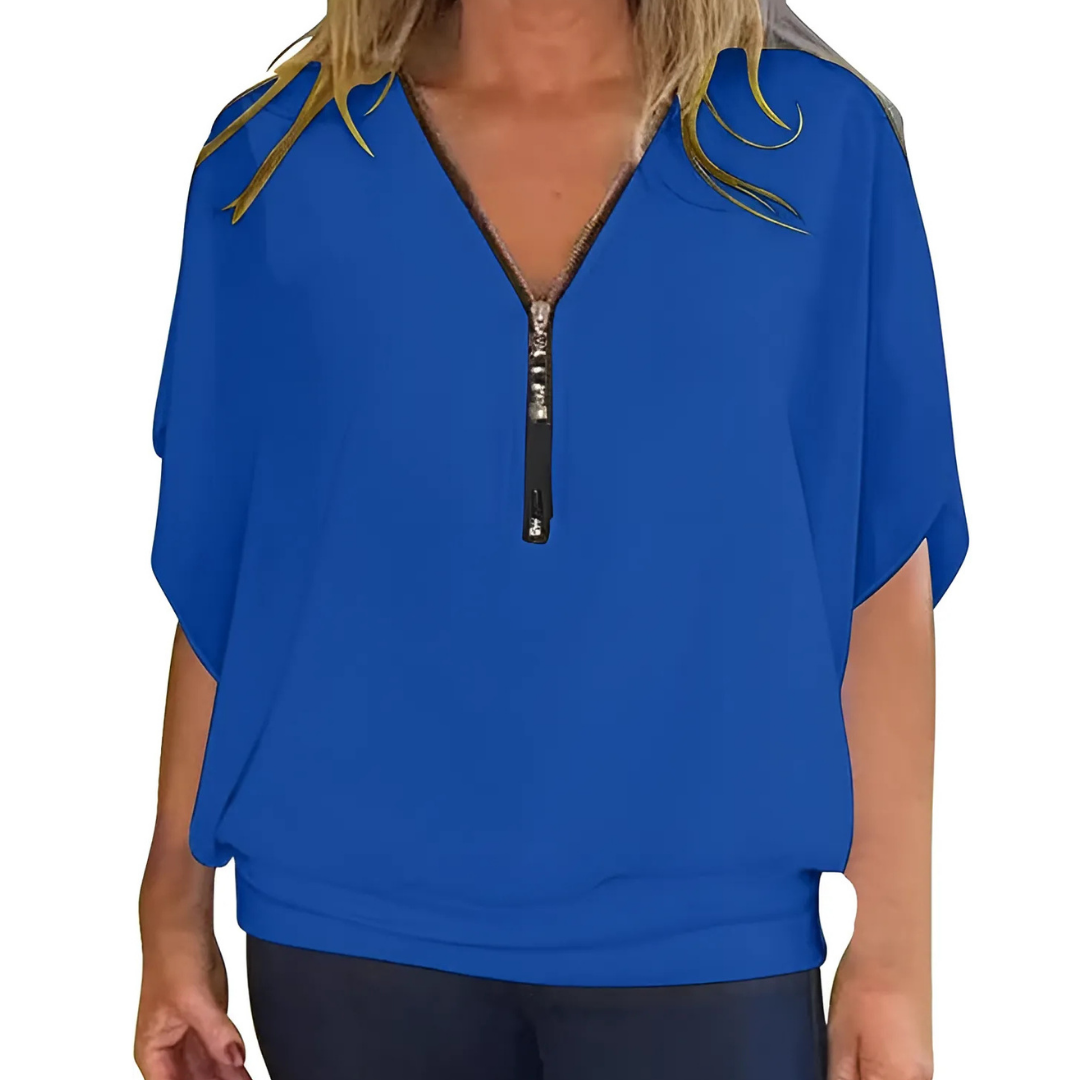 Icone™ LooseBlouse: Comfortabele Ritssluiting En V-Hals Los Blouse Voor Dames