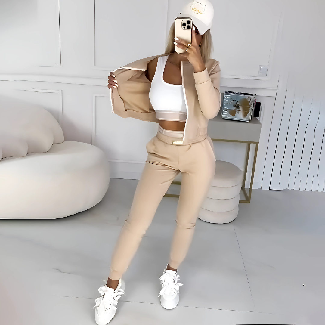 Icone™ OutfitSet: Jas, Tanktop En Broek Casual Outfit Set Voor Dames