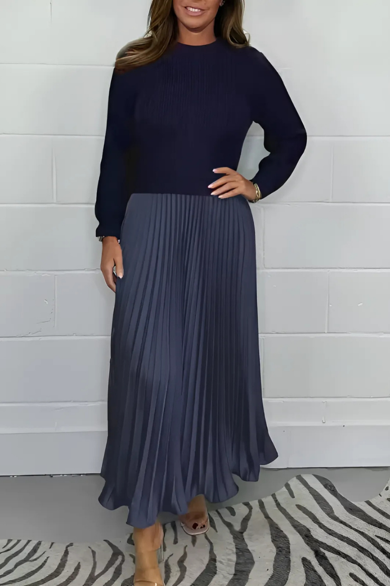 Icone™ PleatedDress: Lange Mouwen Top Met Elegante Geplooide Onderkant Jurk