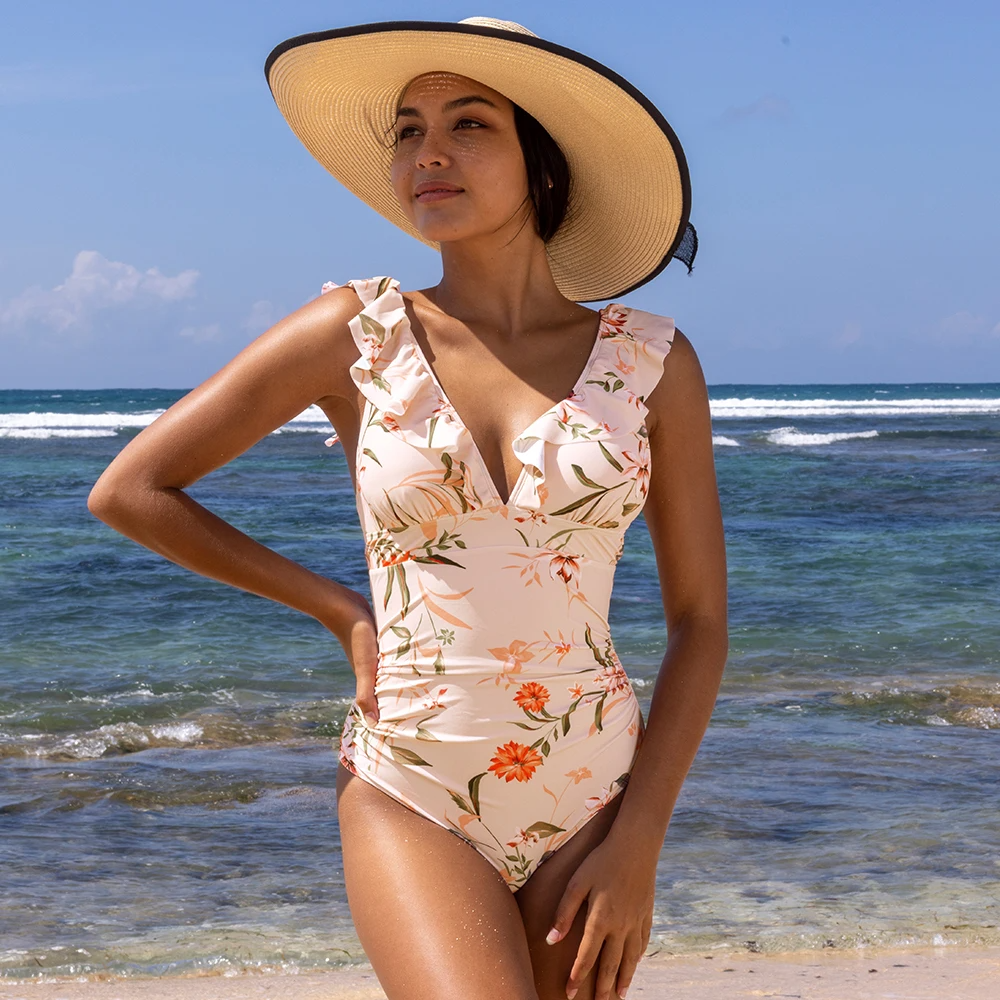 Icone™ ElegantSwimsuit: Elegant Geplooid Ontwerp Met V-Hals Tummy Controle Zwempak