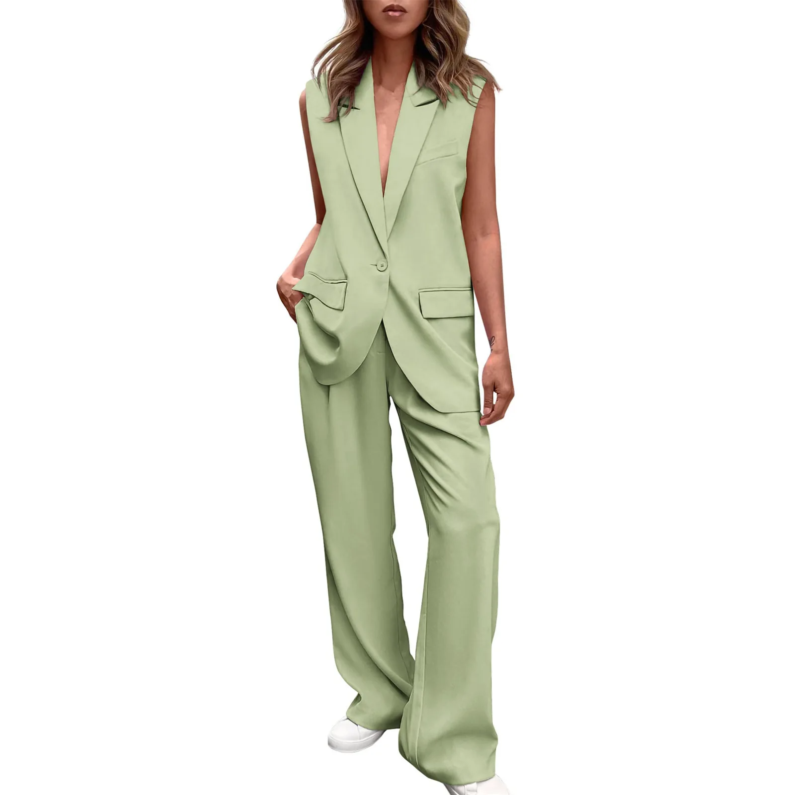 Icone™ BlazerSet: Dames Chique Mouwloze Blazer En Broek Set