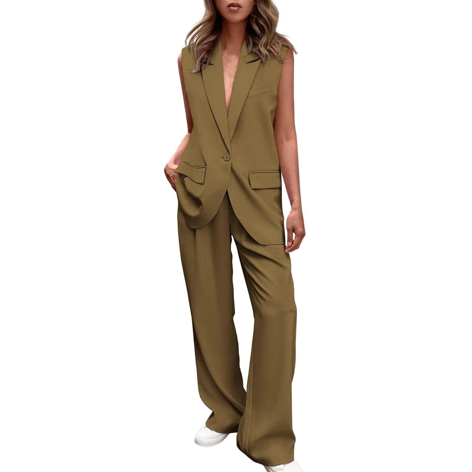 Icone™ BlazerSet: Dames Chique Mouwloze Blazer En Broek Set