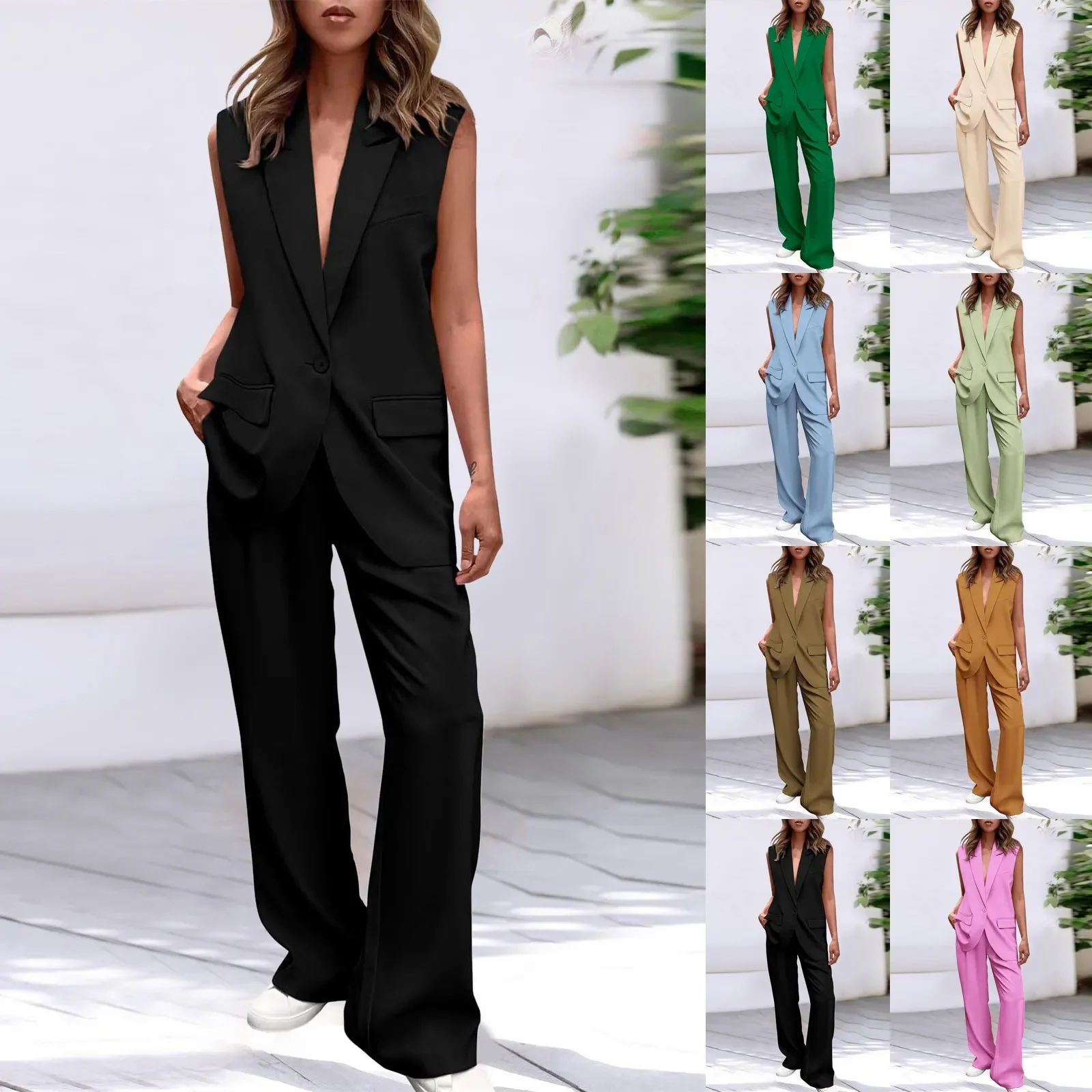 Icone™ BlazerSet: Dames Chique Mouwloze Blazer En Broek Set