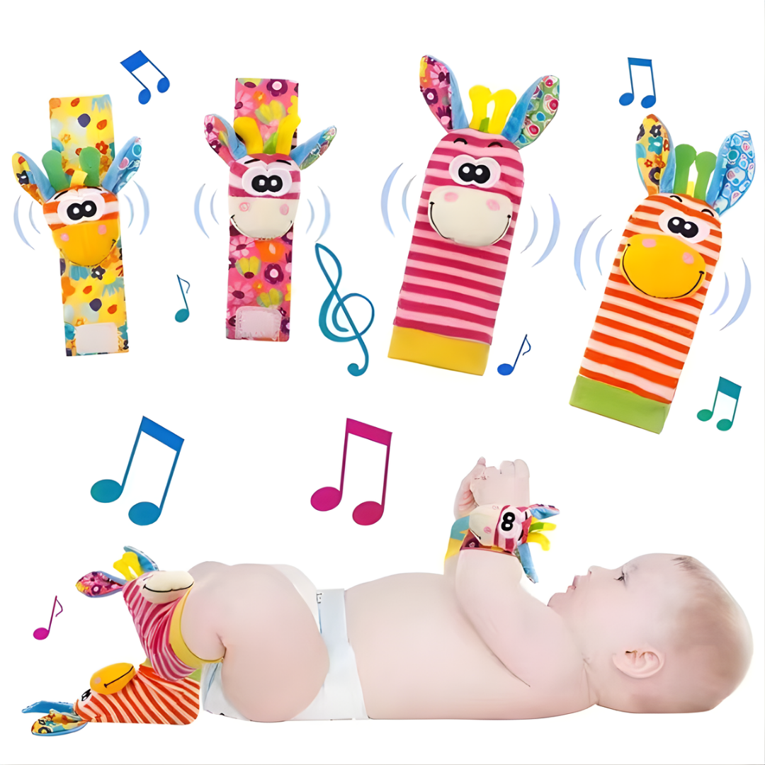 Kletshuts™ RattleToy 1+1 GRATIS: Zachte Dierlijke Baby Pols En Voet Sokke Rammelaa Speelgoed Set