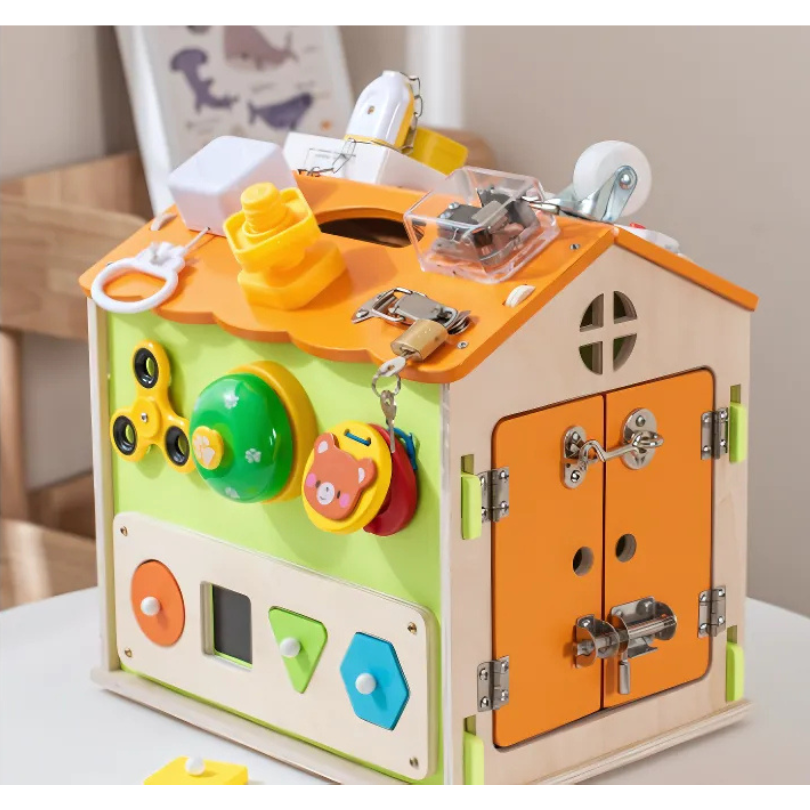 Kletshuts™ BusyHouse: Multifunctioneel Montessori Houten Druk Huis