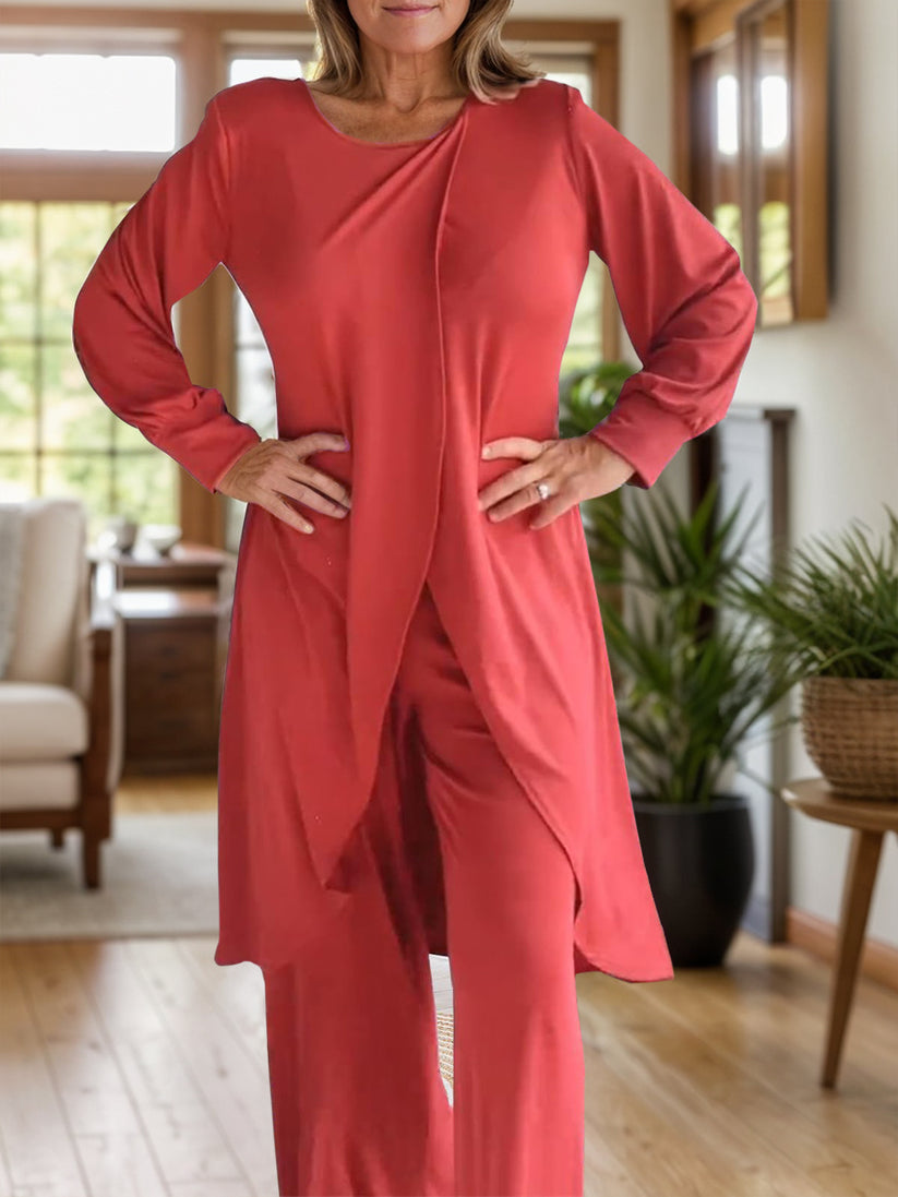 Icone™ ClassicSet: Klassieke Lange Mouw Met Chique Voorkant Spleet Top En Broek Set