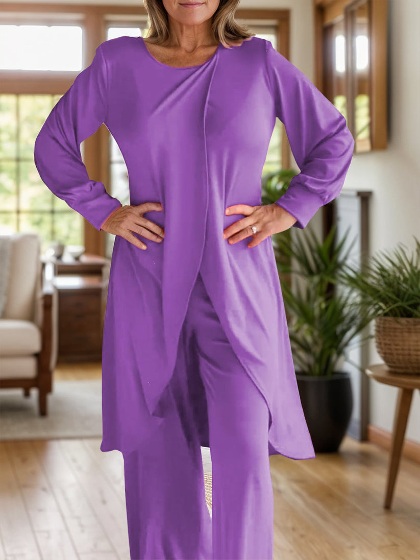 Icone™ ClassicSet: Klassieke Lange Mouw Met Chique Voorkant Spleet Top En Broek Set