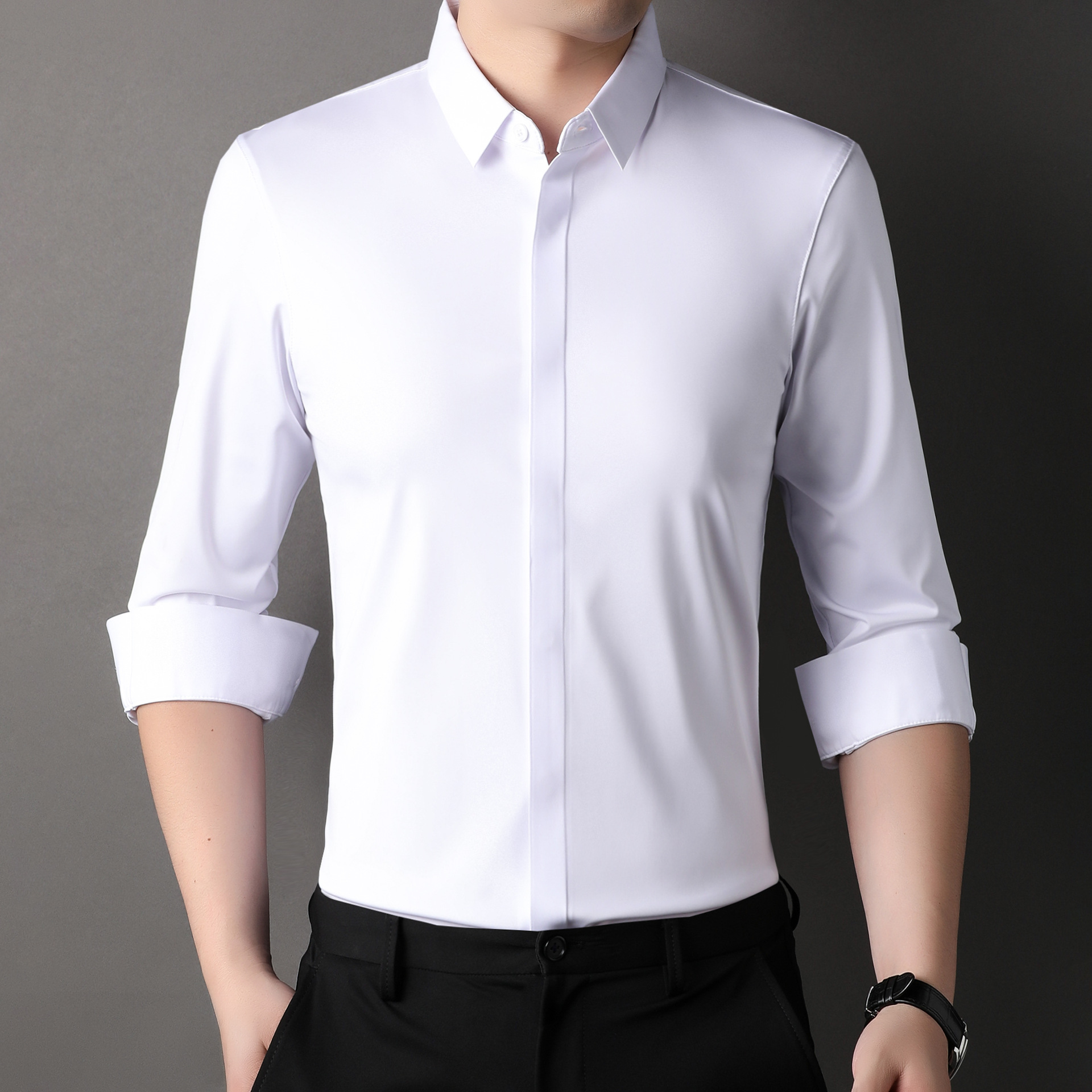 Icone™ StretchLongsleeve: Heren Kreukvrij Stretch Longsleeve