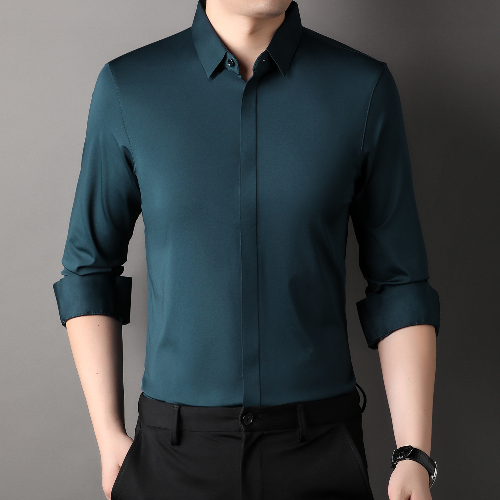 Icone™ StretchLongsleeve: Heren Kreukvrij Stretch Longsleeve