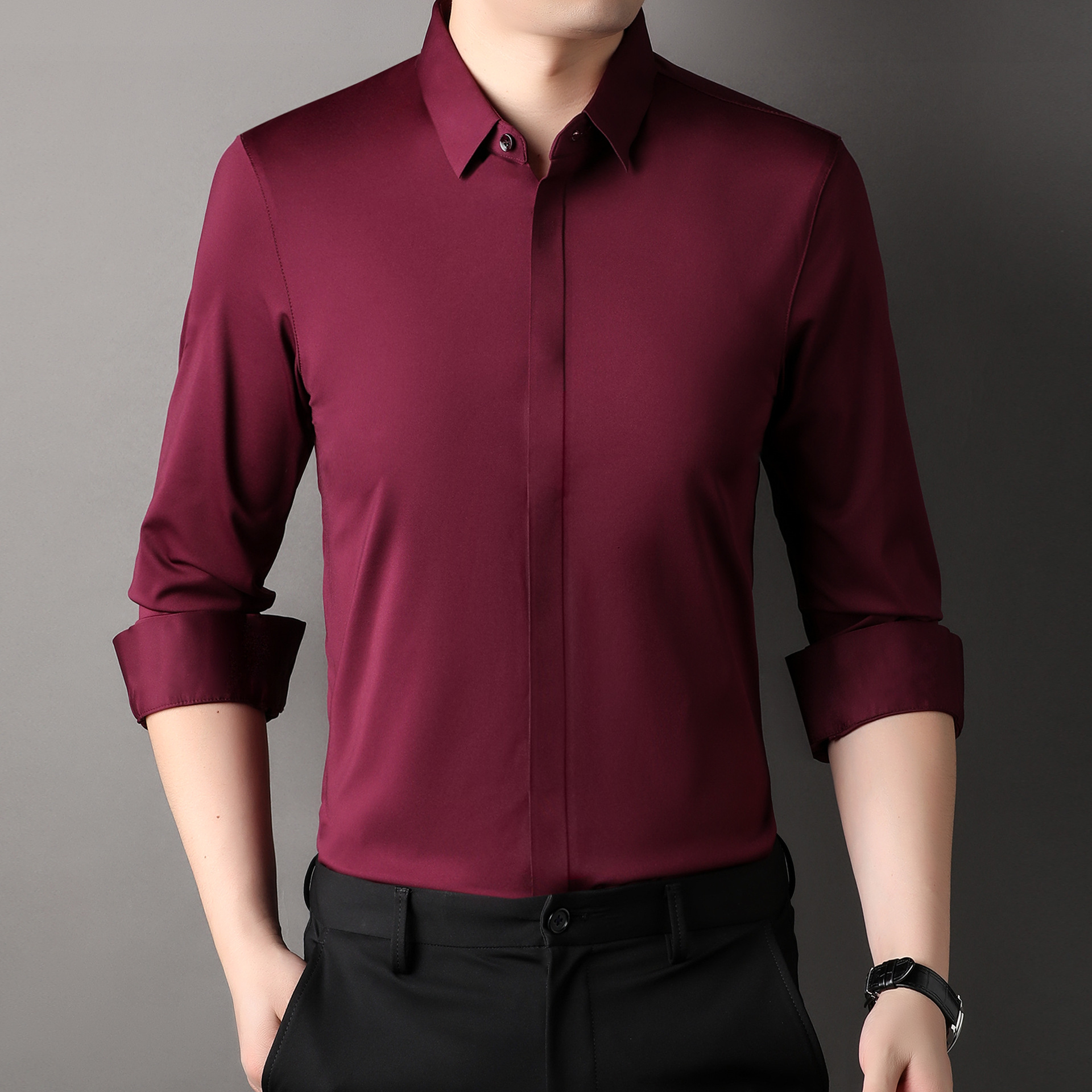Icone™ StretchLongsleeve: Heren Kreukvrij Stretch Longsleeve