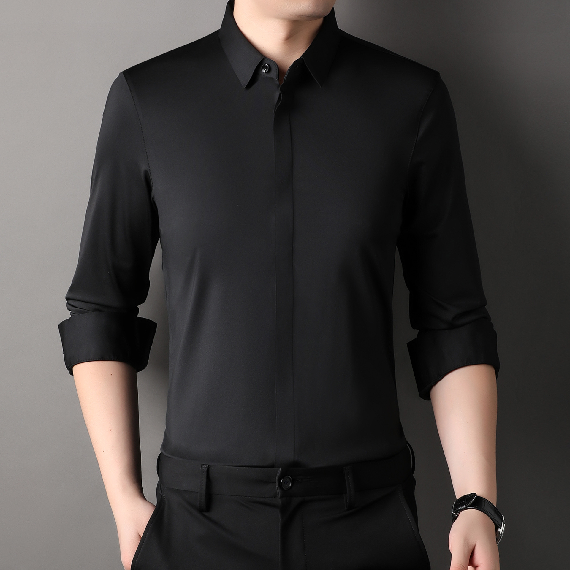 Icone™ StretchLongsleeve: Heren Kreukvrij Stretch Longsleeve