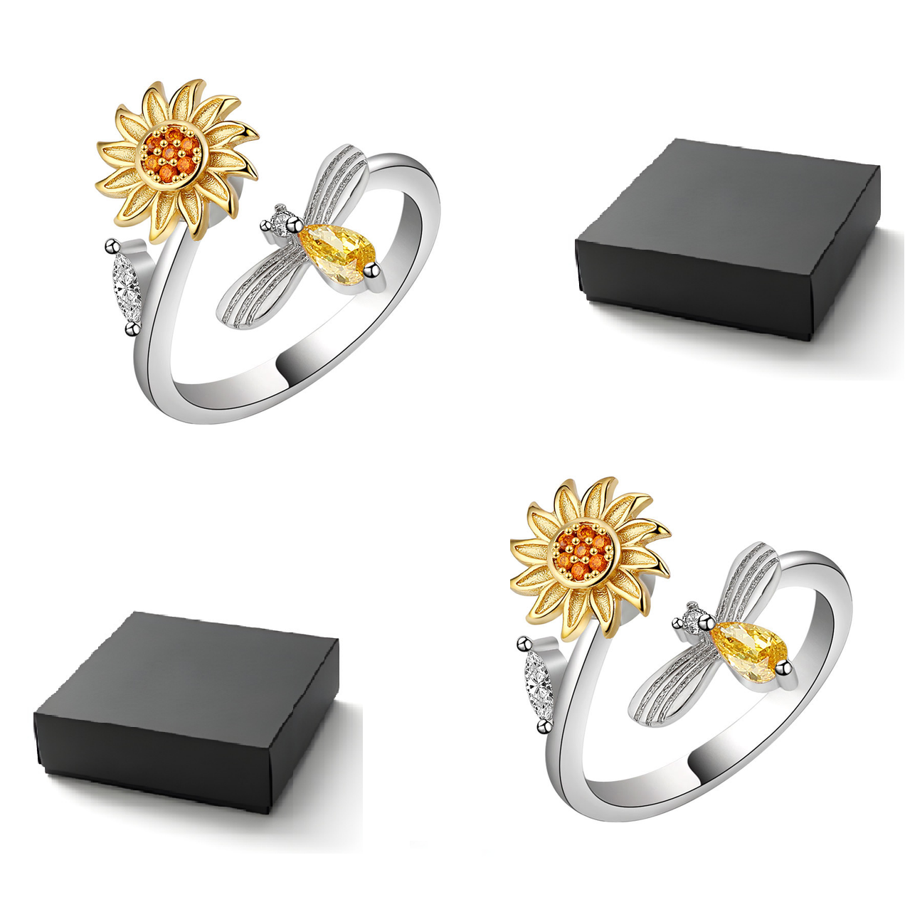 Jewelance™ SunflowerRing 1+1 GRATIS: Elegant Verstelbaar Draaiend Zonnebloem Ring