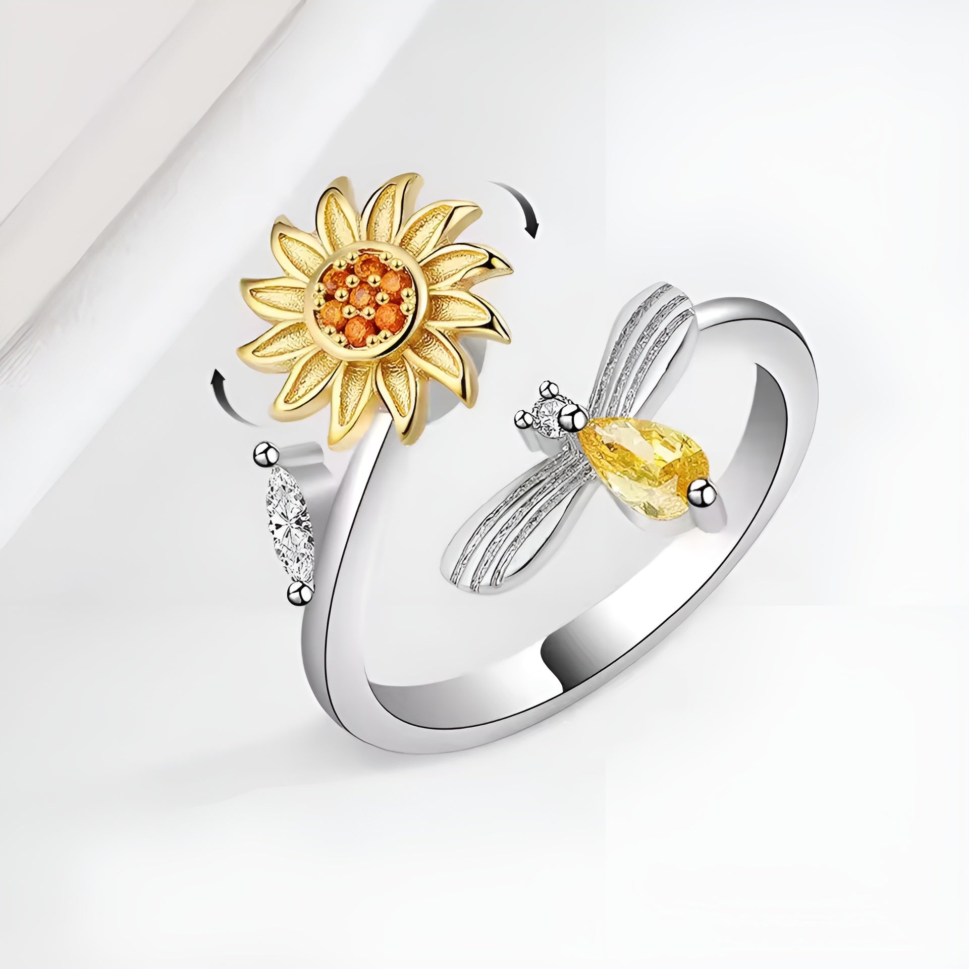 Jewelance™ SunflowerRing 1+1 GRATIS: Elegant Verstelbaar Draaiend Zonnebloem Ring