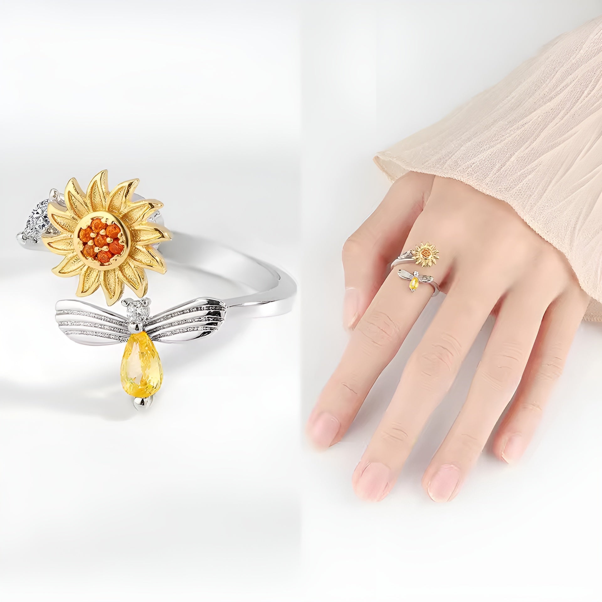 Jewelance™ SunflowerRing 1+1 GRATIS: Elegant Verstelbaar Draaiend Zonnebloem Ring