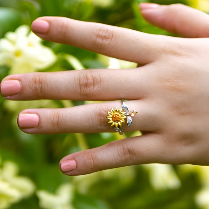 Jewelance™ SunflowerRing 1+1 GRATIS: Elegant Verstelbaar Draaiend Zonnebloem Ring