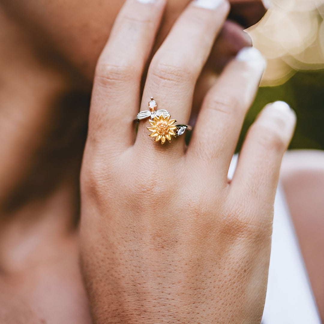 Jewelance™ SunflowerRing 1+1 GRATIS: Elegant Verstelbaar Draaiend Zonnebloem Ring