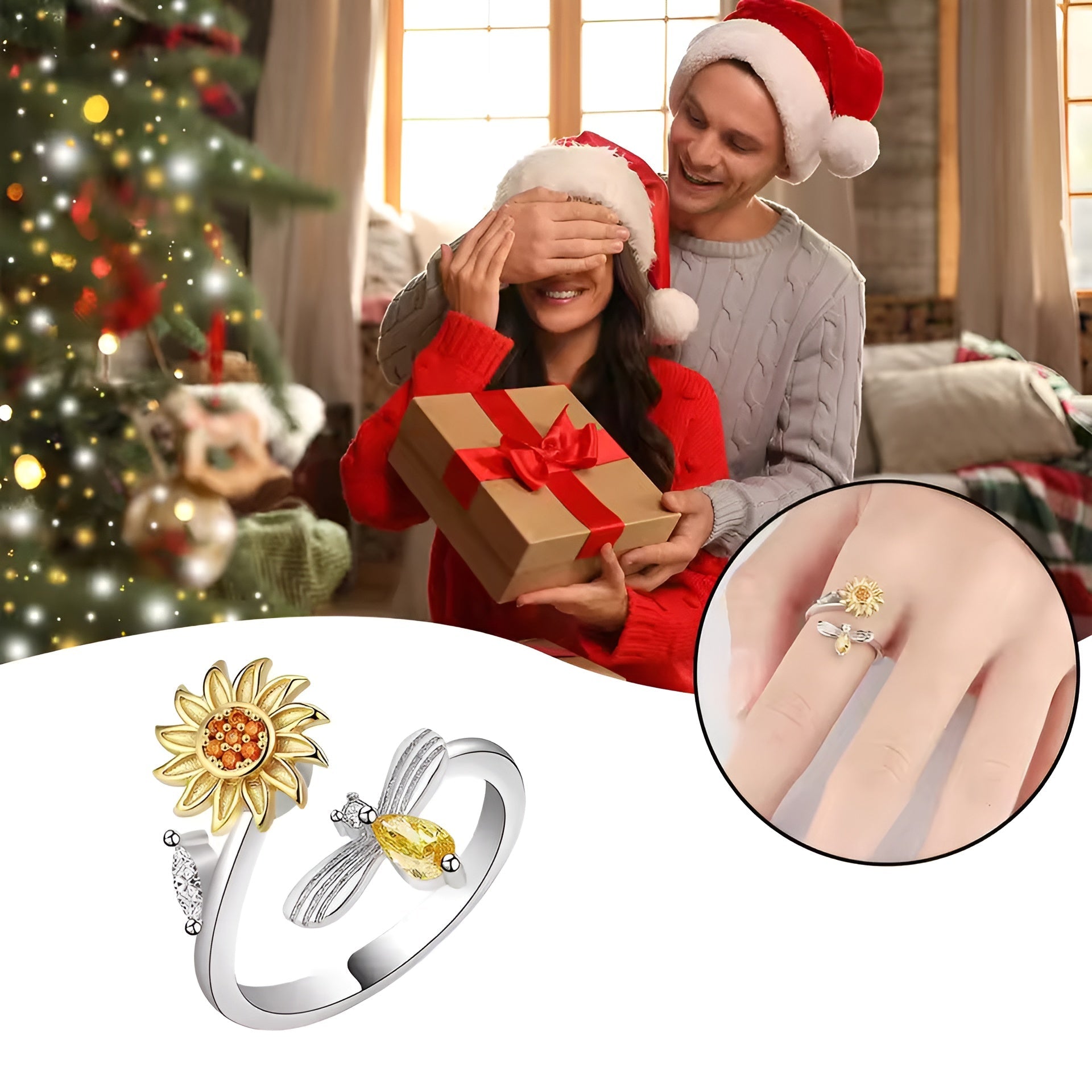 Jewelance™ SunflowerRing 1+1 GRATIS: Elegant Verstelbaar Draaiend Zonnebloem Ring