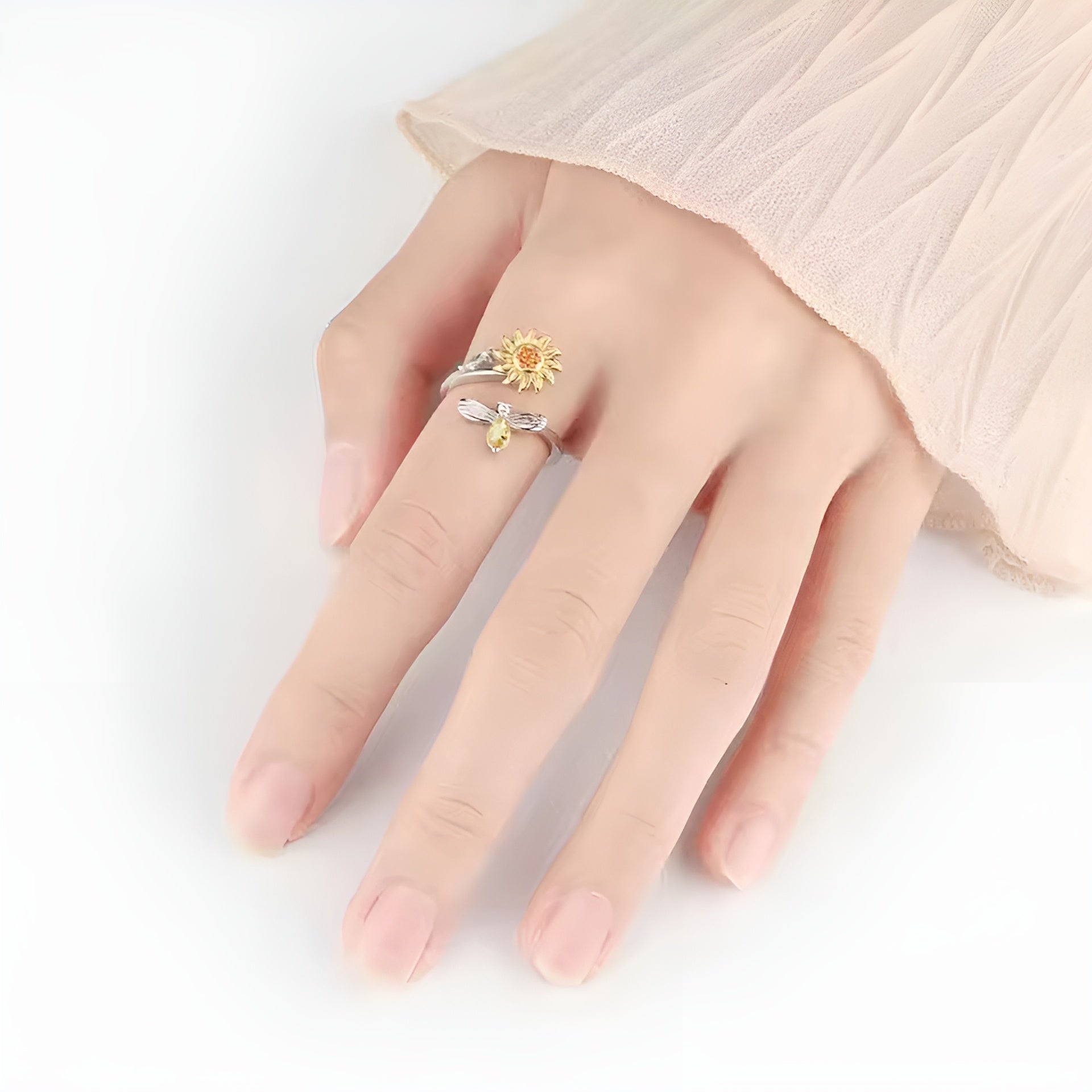 Jewelance™ SunflowerRing 1+1 GRATIS: Elegant Verstelbaar Draaiend Zonnebloem Ring