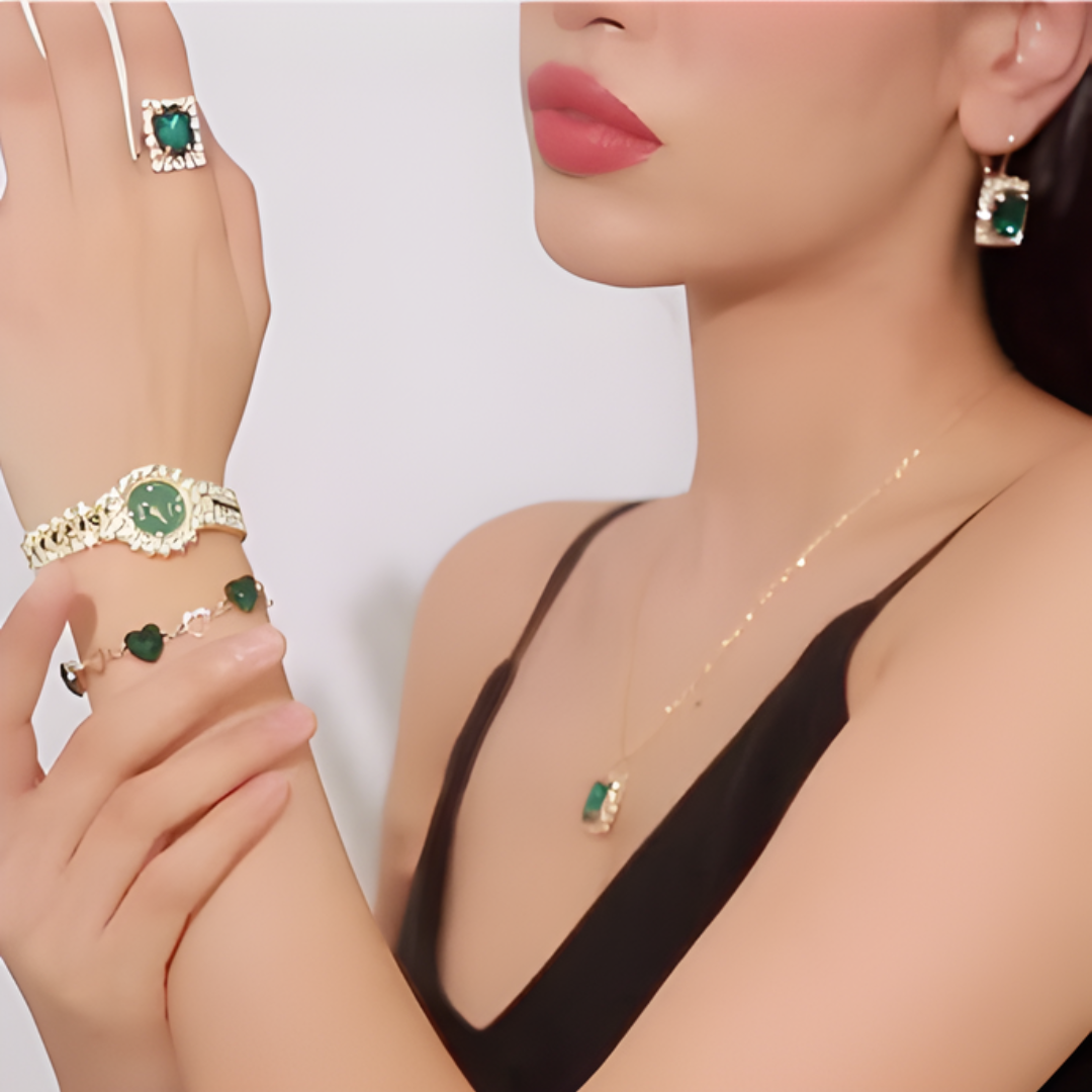 Jewelance™ JewelrySet: Mode Luxe Smaragd Groen Sieraden Set Cadeau Doos