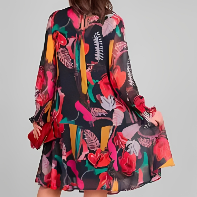 Icone™ FlowerDress: Lange Mouwen Losvallende Bloemenprint Jurk