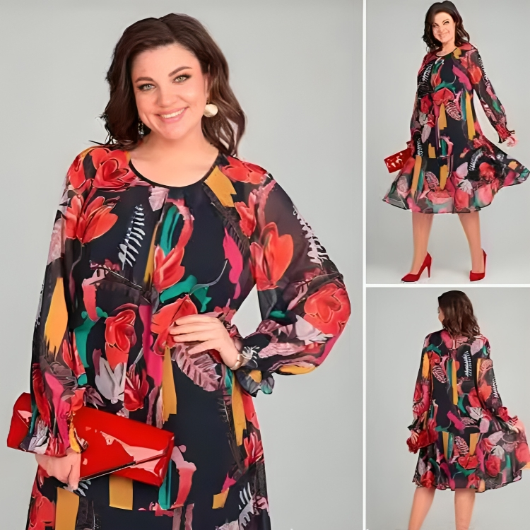 Icone™ FlowerDress: Lange Mouwen Losvallende Bloemenprint Jurk