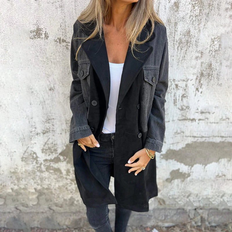 Icone™ LongCoat: Middenlange Trenchcoat Met Stijlvolle Kraag En Zakken