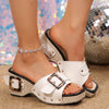 Happy™ ThickWedge: Stijlvolle Vierkante Neus Dik Sleehak Sandalen